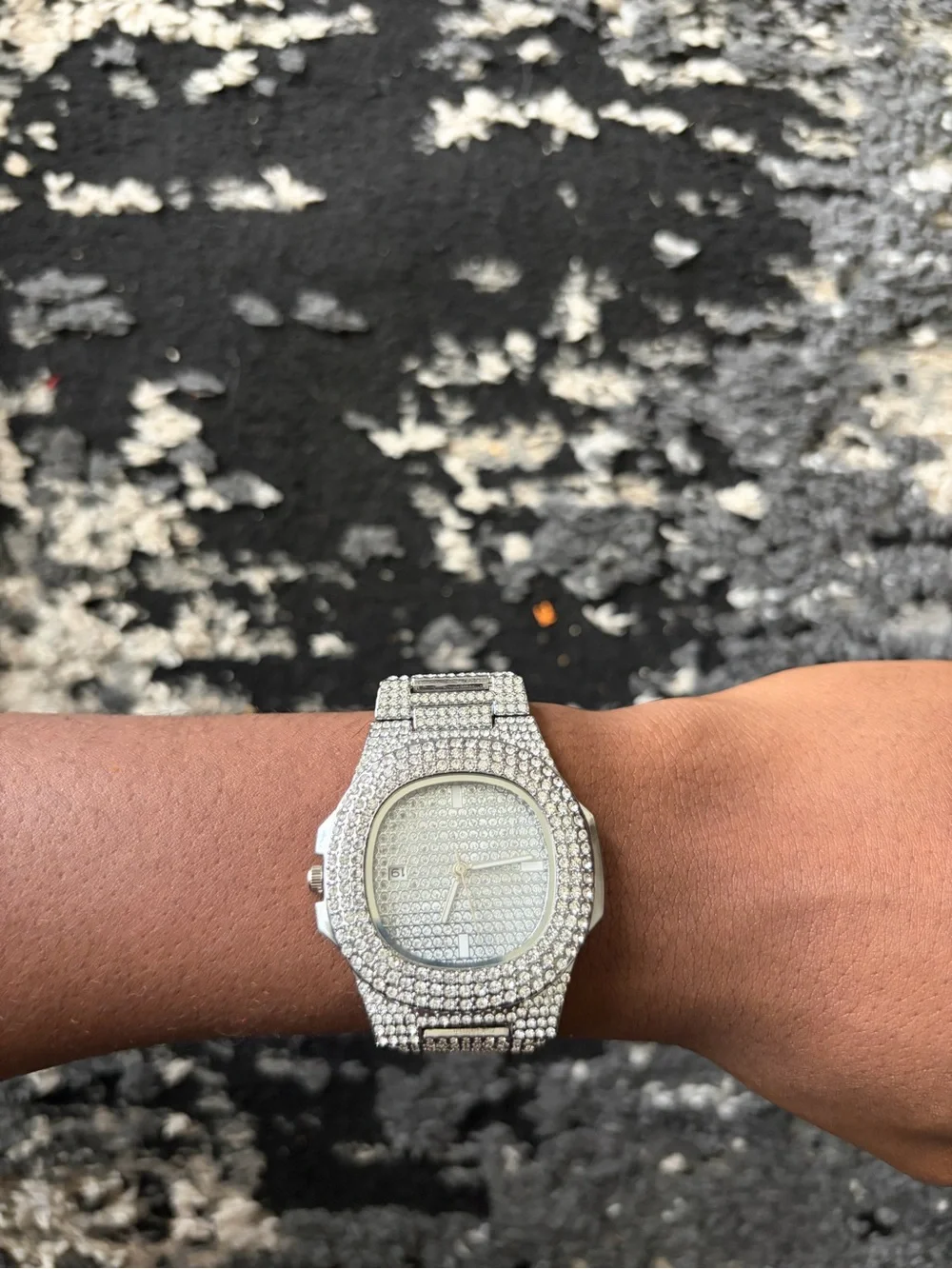 Silver Iced Men's Luxury Bracelet Watch - Unbranded